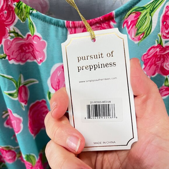 Simply Southern‎ Womens Floral Print Dress Medium Aqua & Pink Rose Pattern - Picture 3 of 8